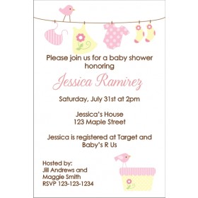 Baby Laundry Clothes Line Baby Shower Invitation - Pink