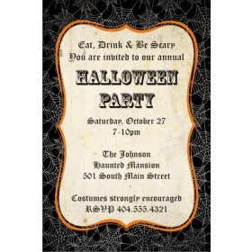 Black Spider Web Halloween Party Invitation