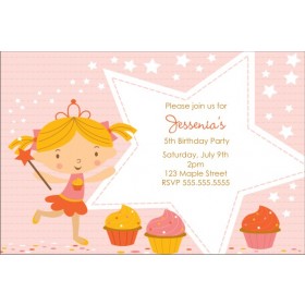 Cupcake Fairy Princess Invitation - Starry Pink