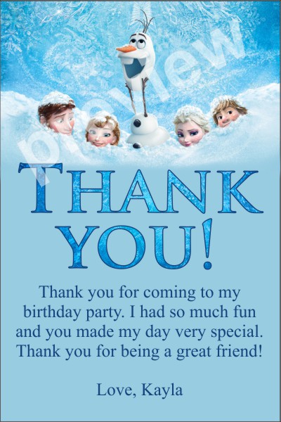 Frozen movie thank you card