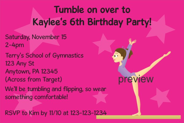 gymnastics birthday invitation