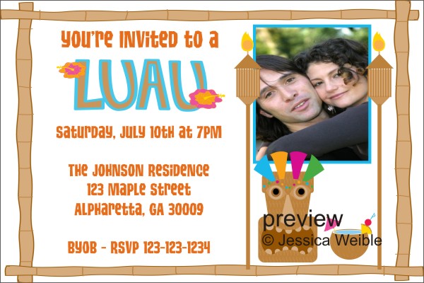 luau party photo invitation