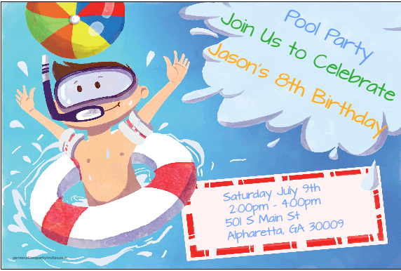 Big Splash Personalized Pool Party Invitation
