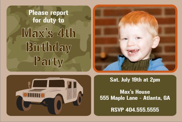 Army Military Humvee Photo Birthday Invitation