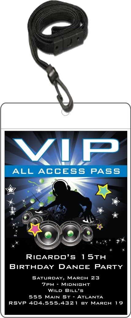 Dance Party VIP pass party invitation blue