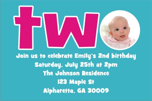 2nd (TWO) Birthday Photo Invitation  - ALL COLORS