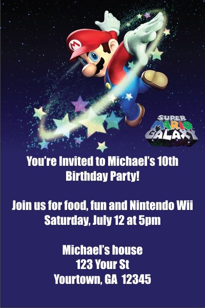 Super Mario Galaxy (Nintendo Wii) Invitations