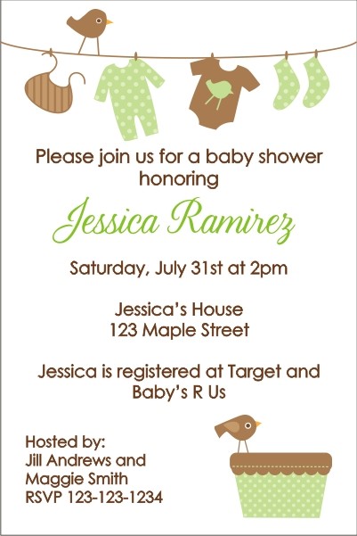 Baby Laundry Clothes Line Baby Shower Invitation - Green