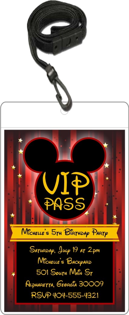 Mouse VIP Pass Invitation w Lanyard - Mickey Mouse Inspired