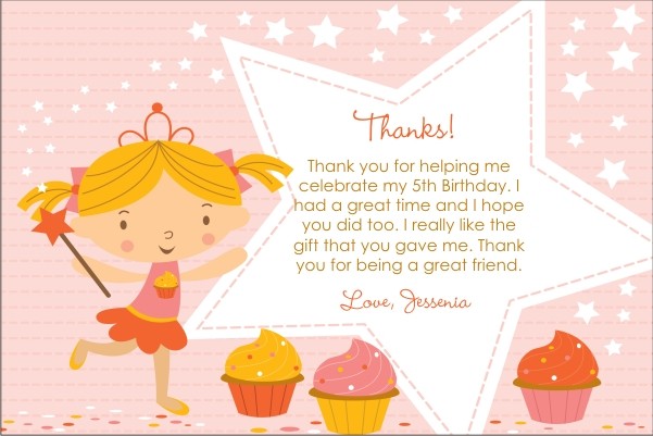 Cupcake Fairy Princess Thank You Card - Starry Pink