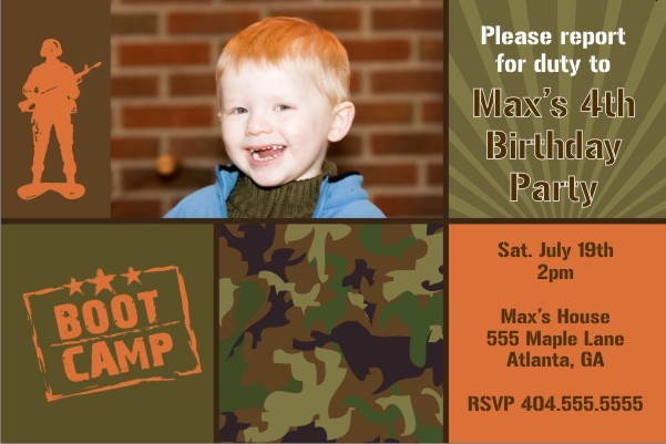 Army Military Boot Camp Photo Birthday Invitation