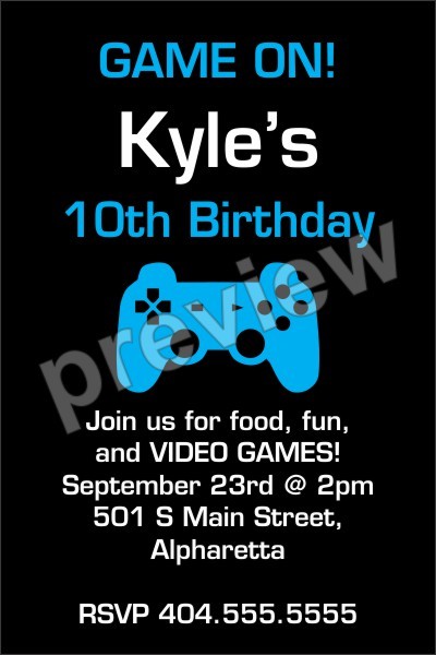 Game on video game birthday party invitation template printable