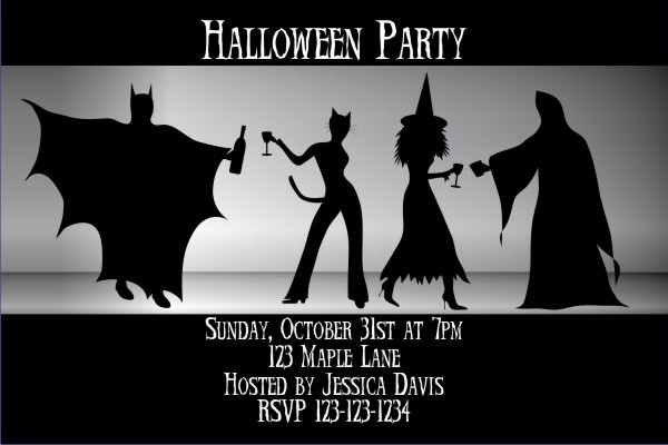 Adult Halloween Costume Party Invitation - Batman, Catwoman, Witch, Ghost