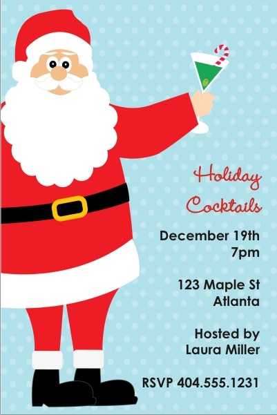 Santa with Cocktail Holiday Christmas Party Invitation