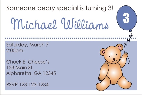 Teddy Bear with Blue Balloon Invitation