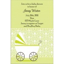 Cute Stroller Baby Shower Invitation - Green