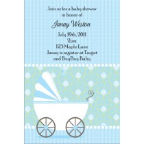 Cute Stroller Baby Shower Invitation - Blue