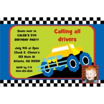 Monster Truck Invitation with Optional Photo - Checkered Border