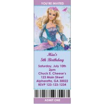Barbie Princess Ticket Style Invitations (2.5x7)