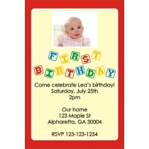 1st (First) Birthday Photo Invitation (Blocks) ALL COLORS