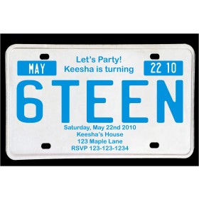 Sweet 16 License Plate Birthday Invitation - Blue