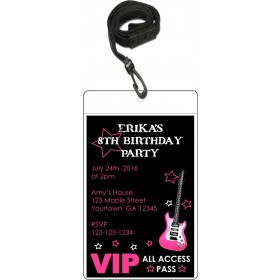 Rock Star Pink Guitar VIP Pass Invitation with Lanyard