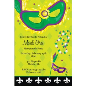 Mardi Gras Mask and Beads Invitation